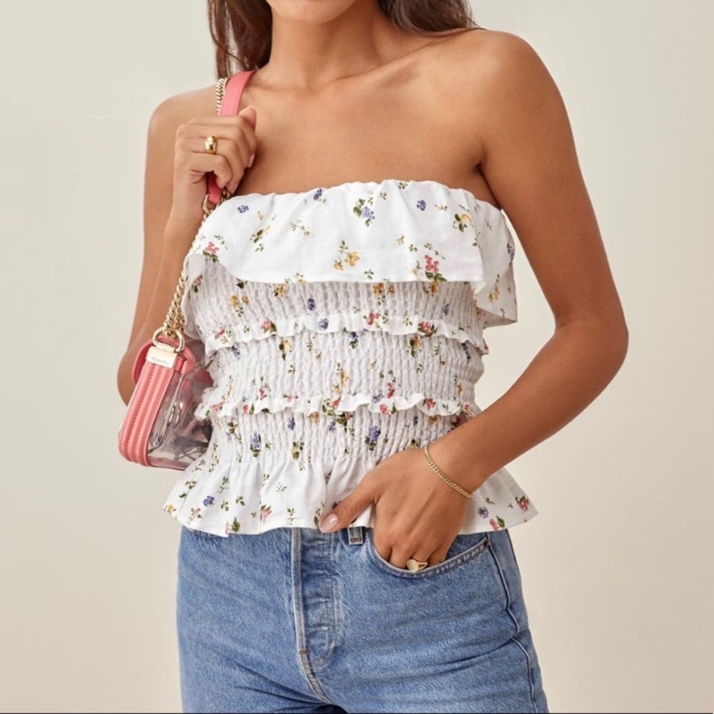 Reformation White Floral Strapless Top - Picture 5 of 11